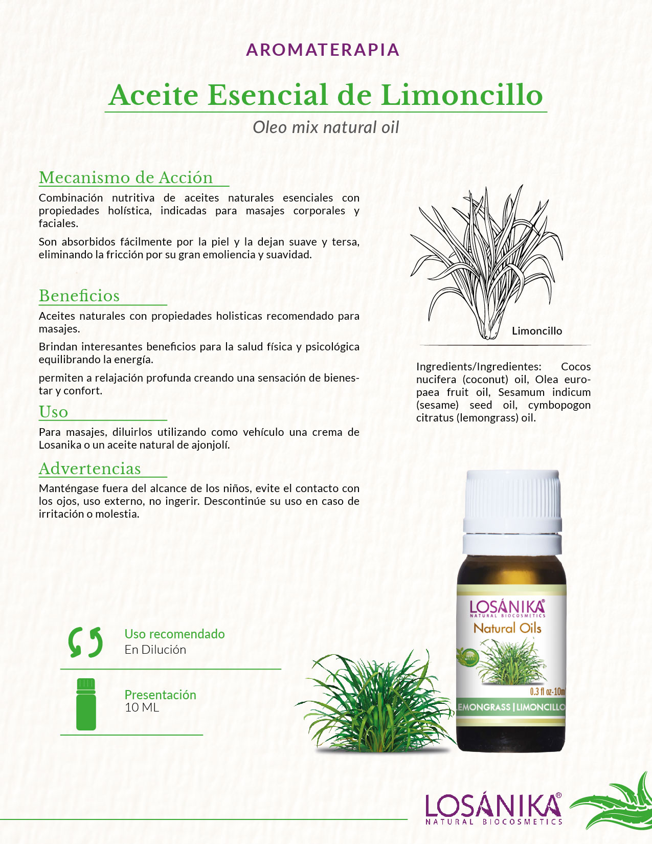 Aceite Esencial de Limoncillo – 10mL – Losanika