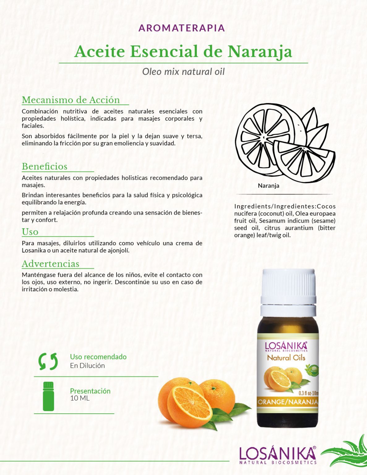 Aceite Esencial De Naranja 10ml Losanika 9019